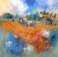 Tahir Bilal Ummi, 42 x 42 Inch, Oil on Canvas, Landscape Painting, AC-TBL-036